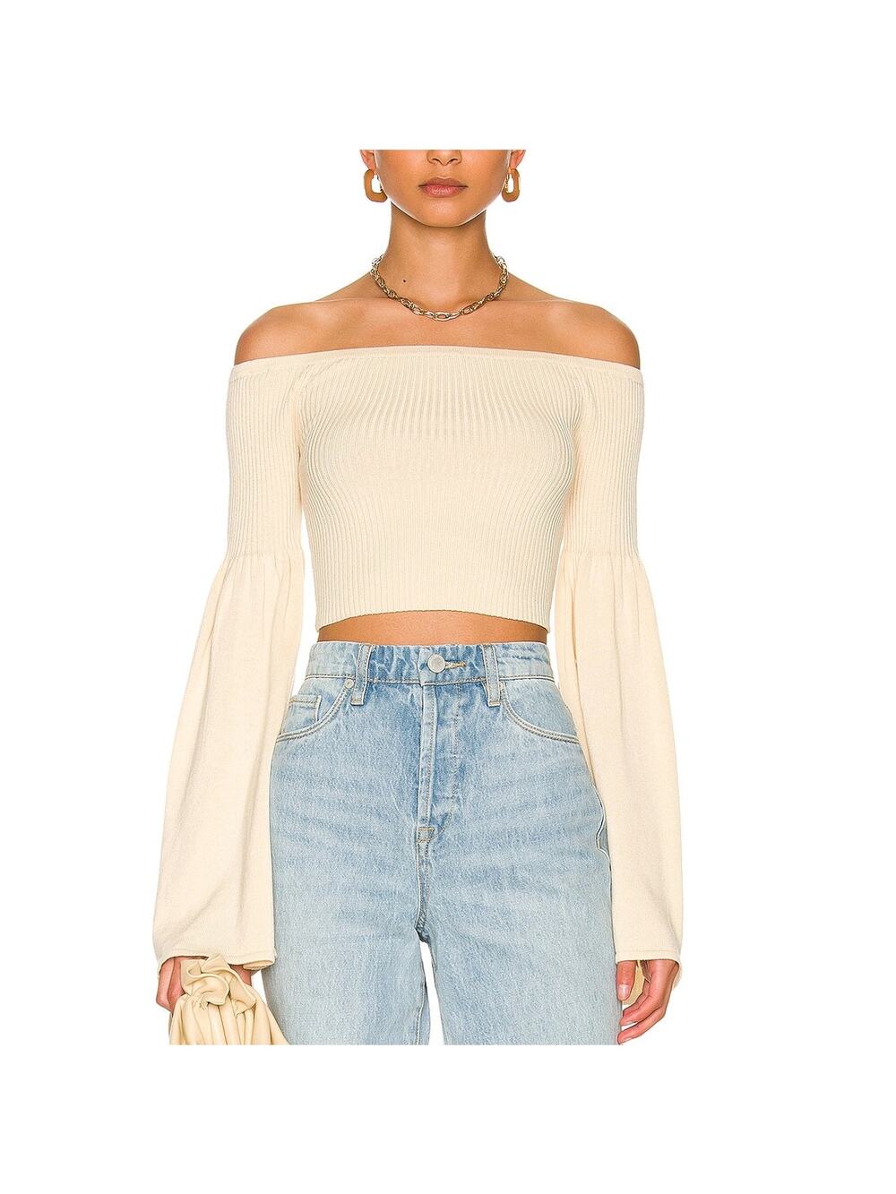 Lpa Ribbed Beige Nalle Off Shoulder Top Size XL
